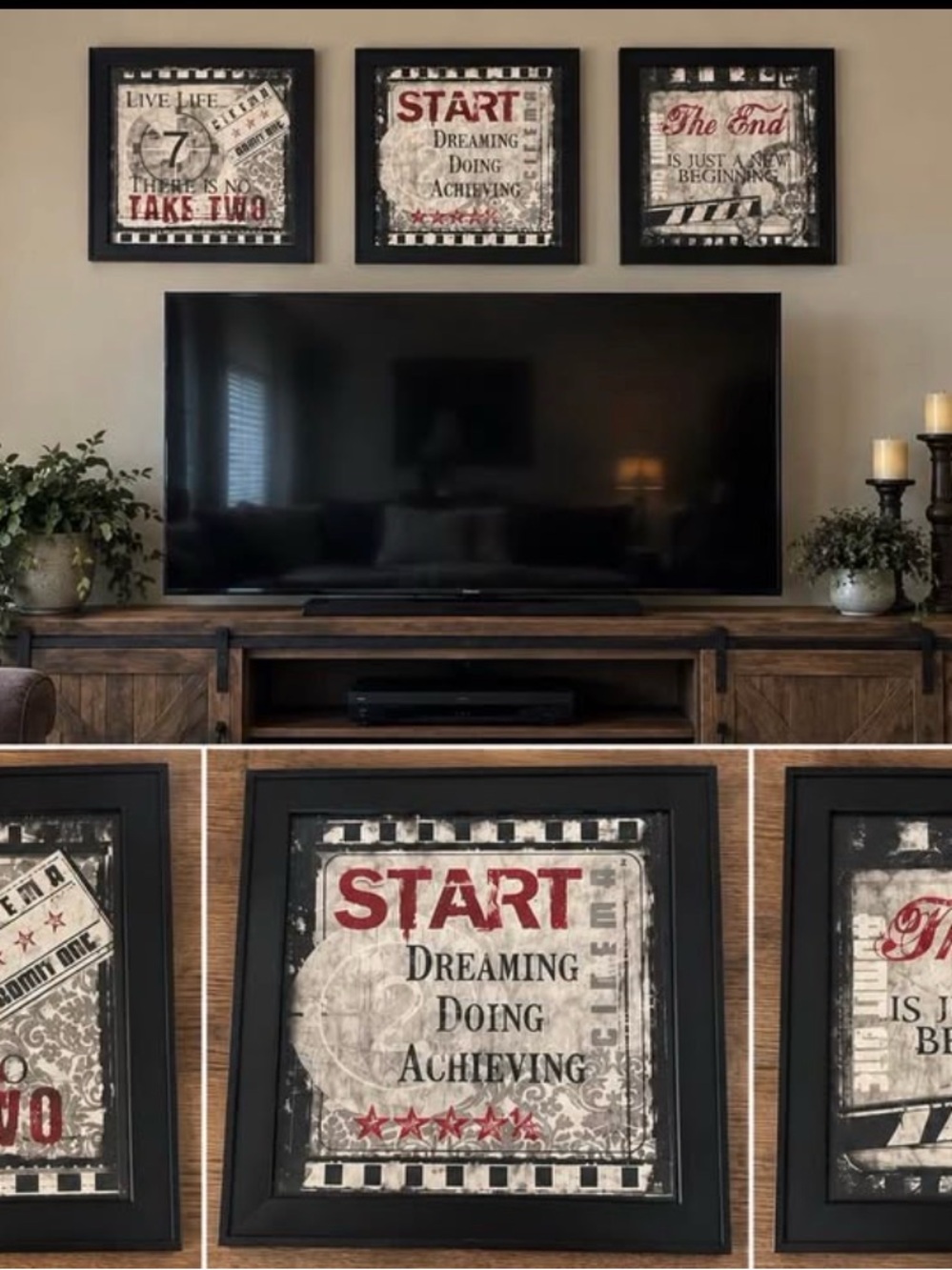 Framed Trio Inspirational Wall Art - Black Frame, Red Accents
